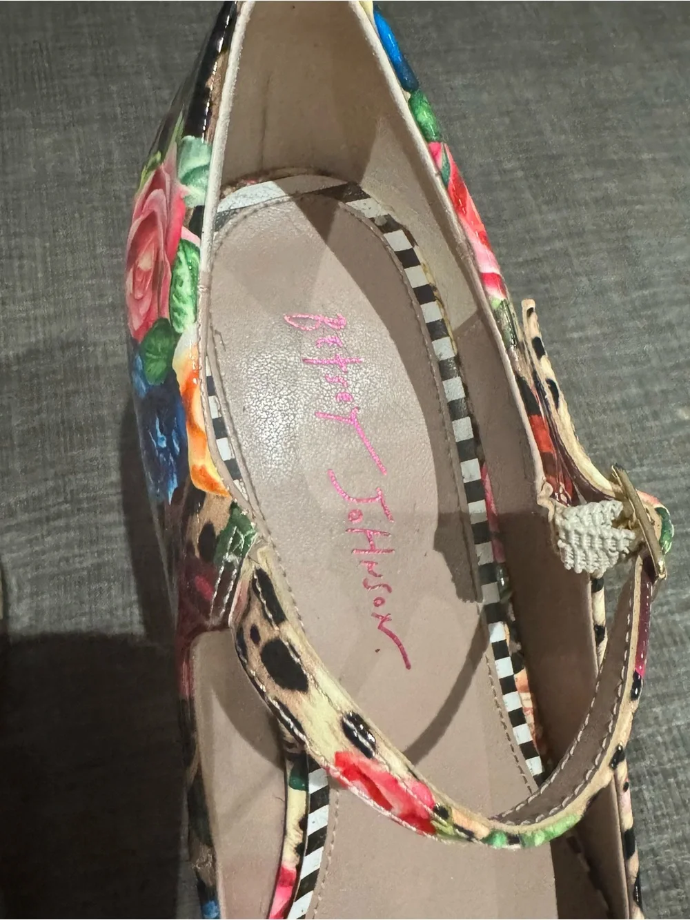 Betsy Johnson Floral Leopard Print Mary Jane Platform Heels - Multicolor